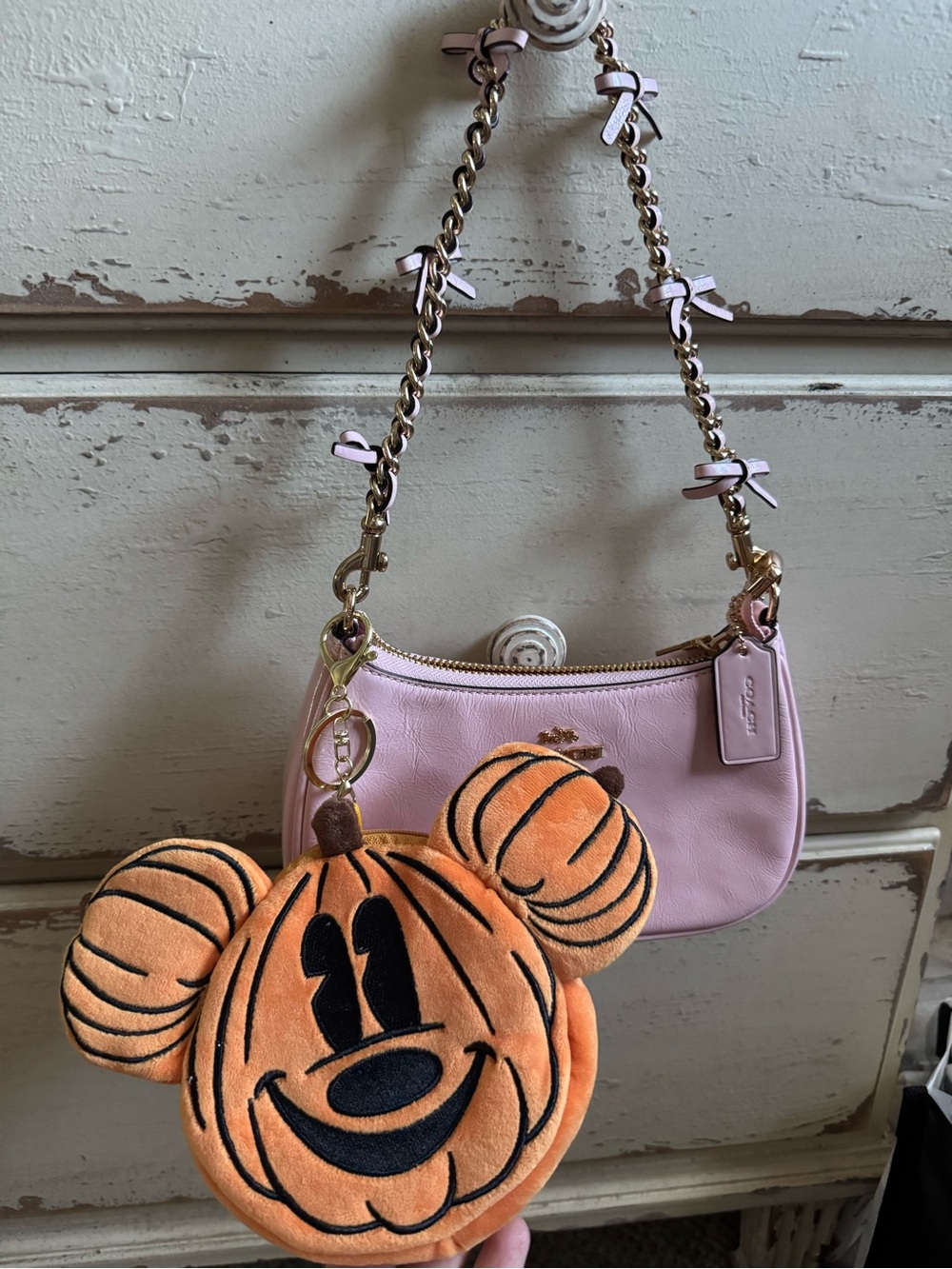 NEW Halloween Pumpkin Mickey Mouse Coin Purse Zip Pouch Bag Charm